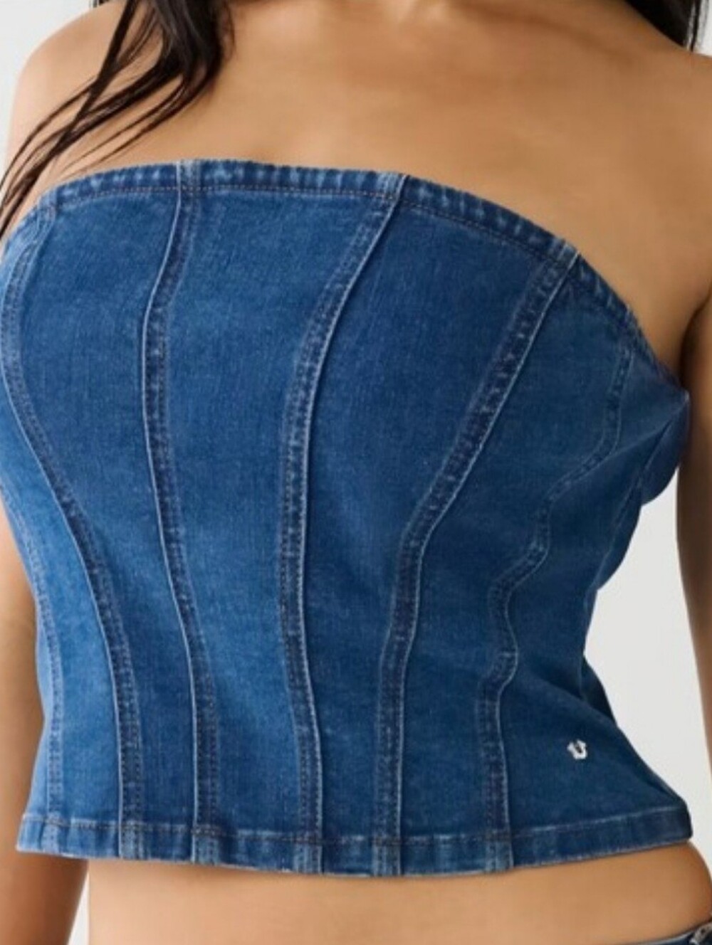 Gap Blue Denim Strapless Cropped Bustier Size M